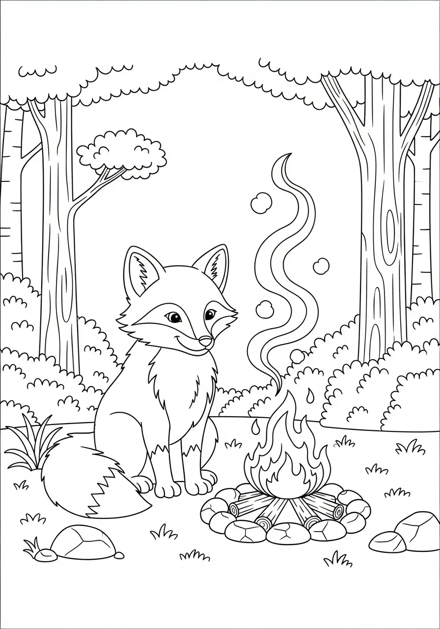 Fuchs am knisternden Lagerfeuer