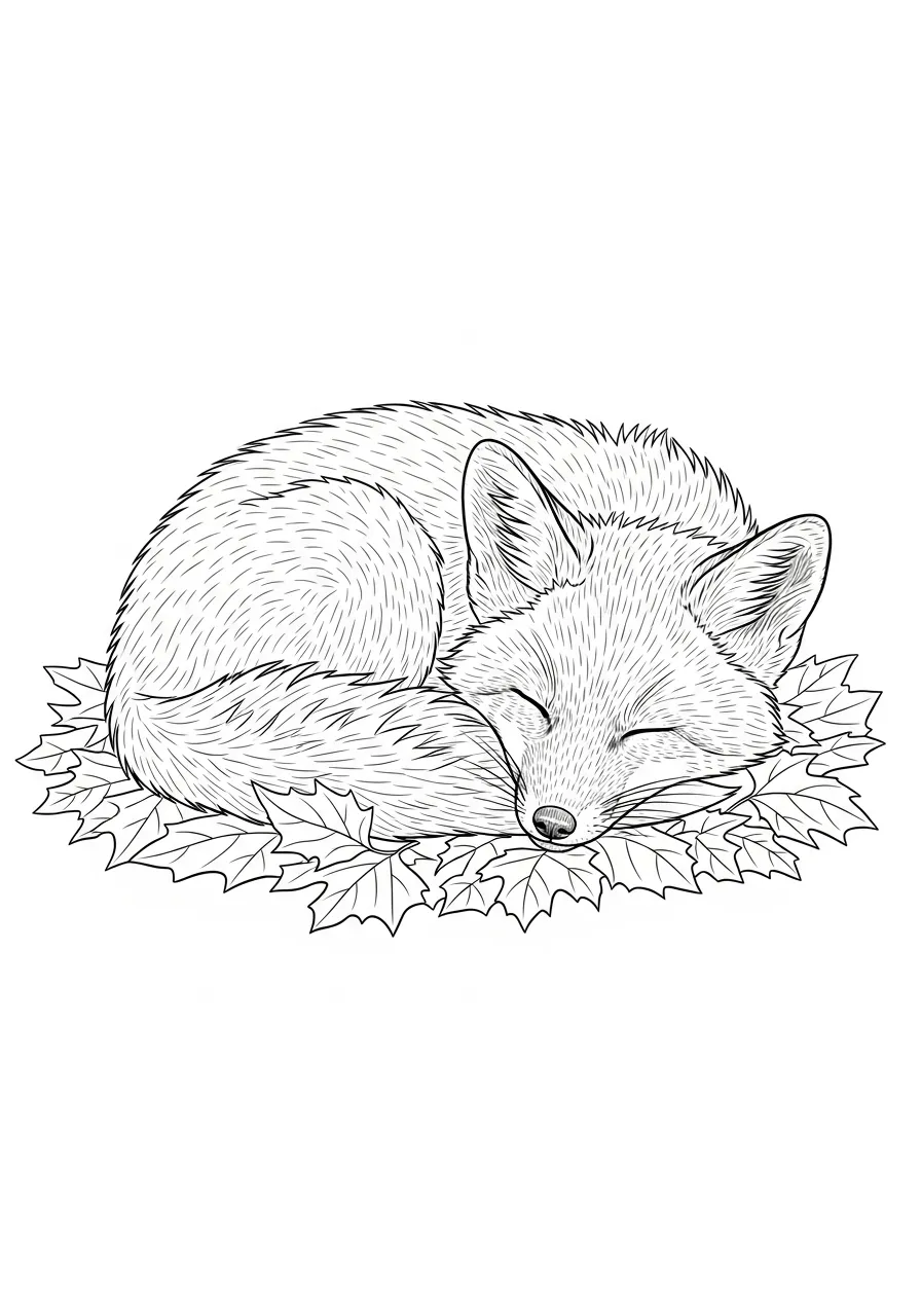 Schlafendes Fuchsjunges im Laub