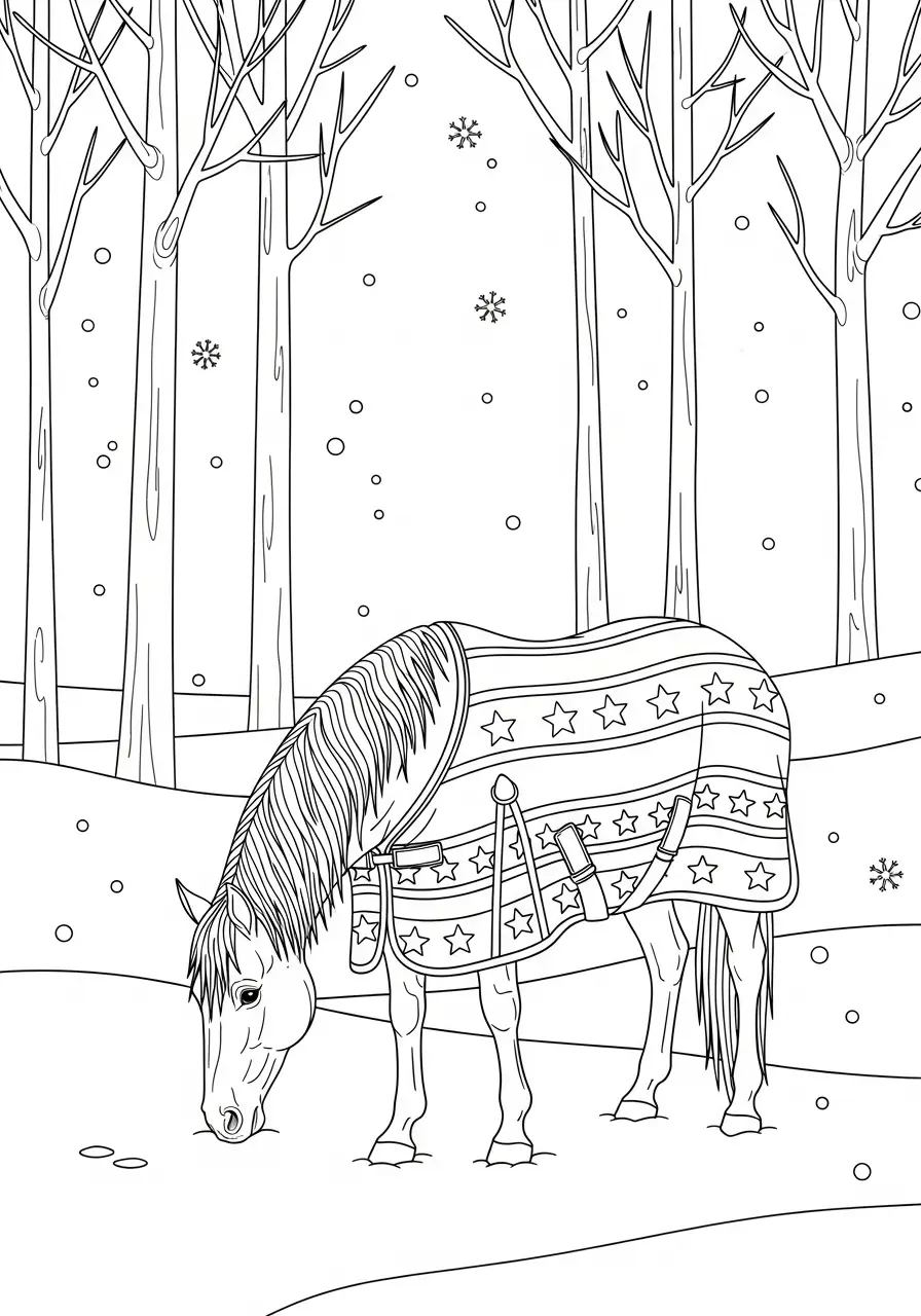 Pferd mit Decke im Winter