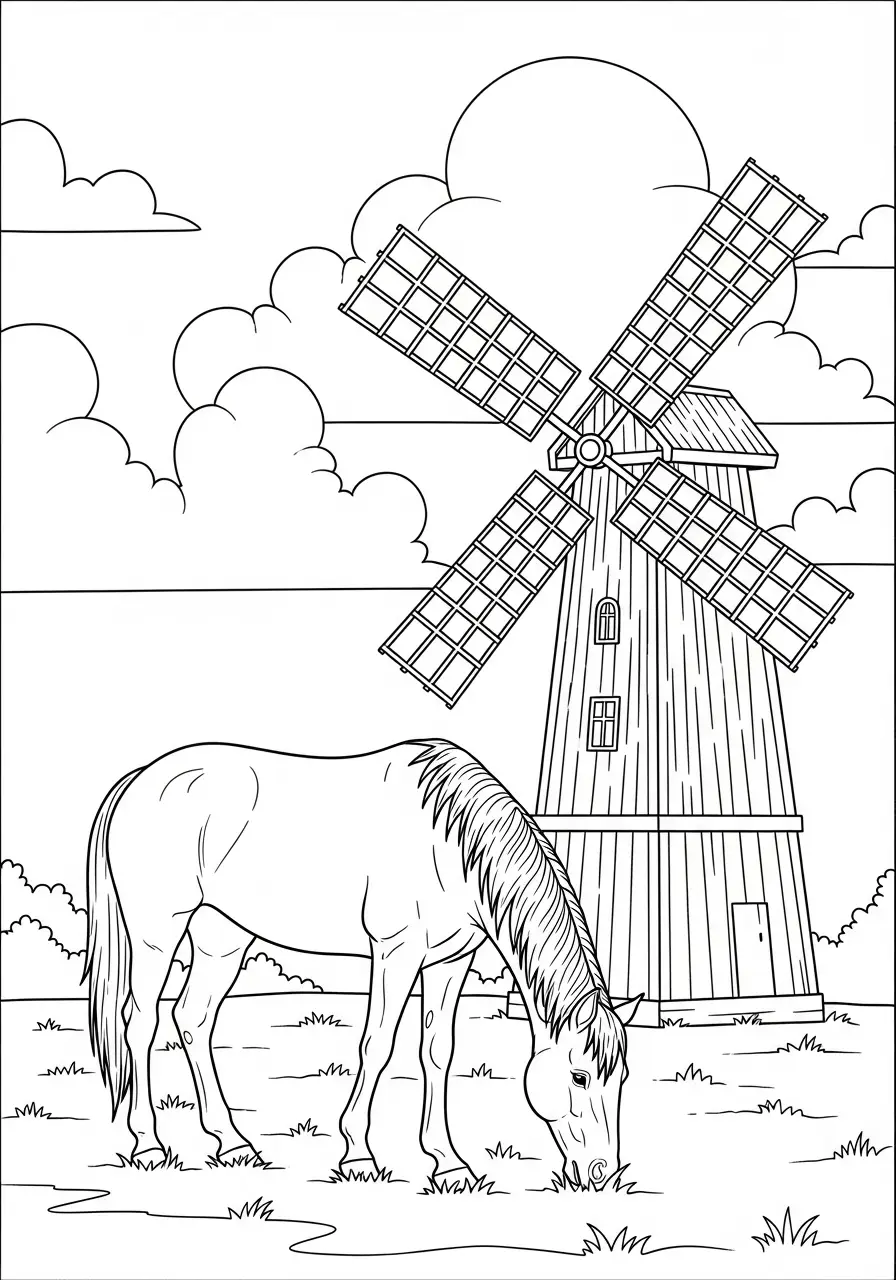 Pferd bei der Windmühle