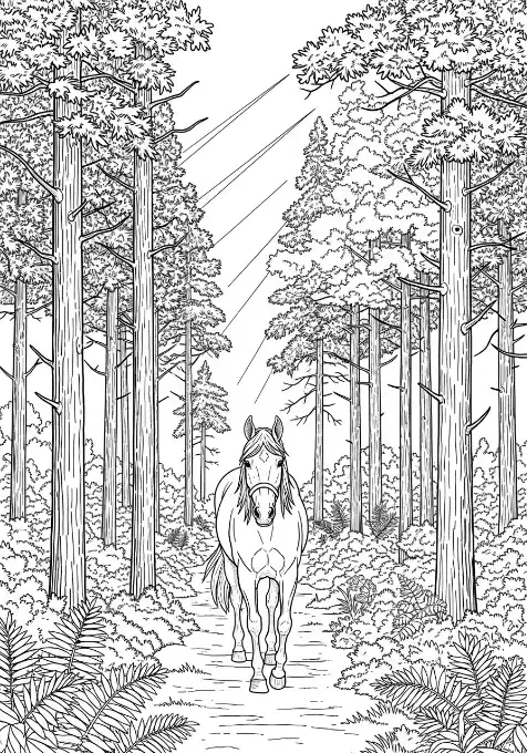 Pferd im dichten Wald