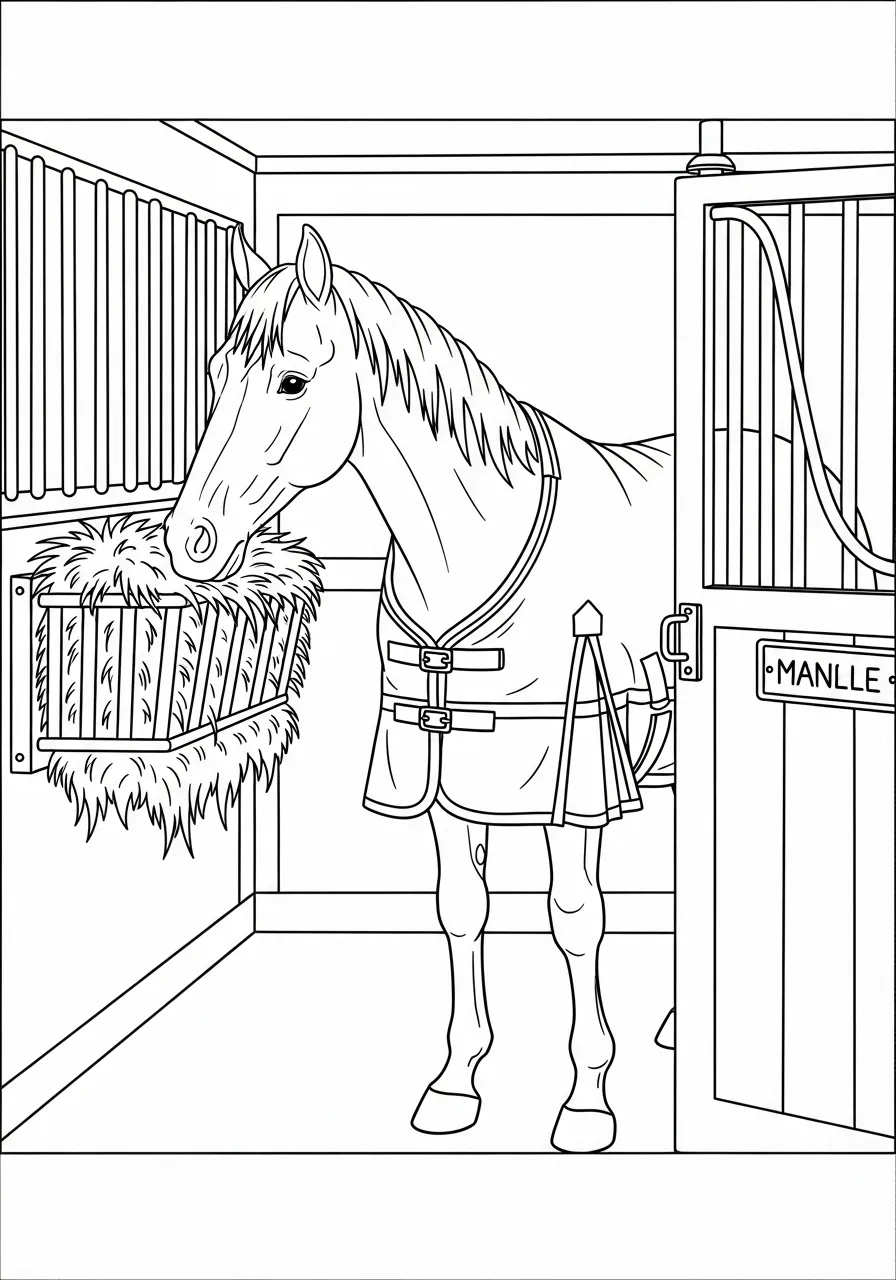 Pferd mit Decke im Stall