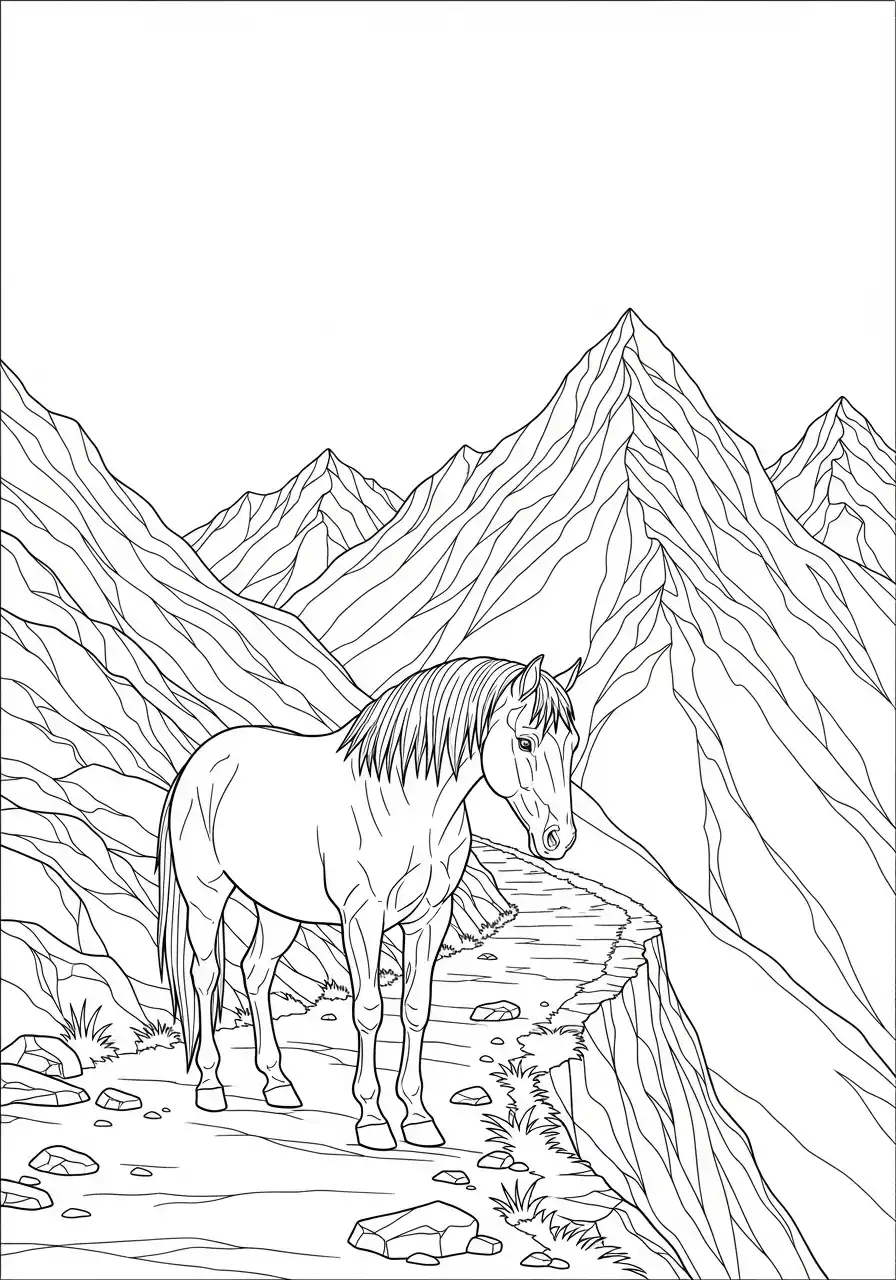 Pferd auf felsigem Bergpfad