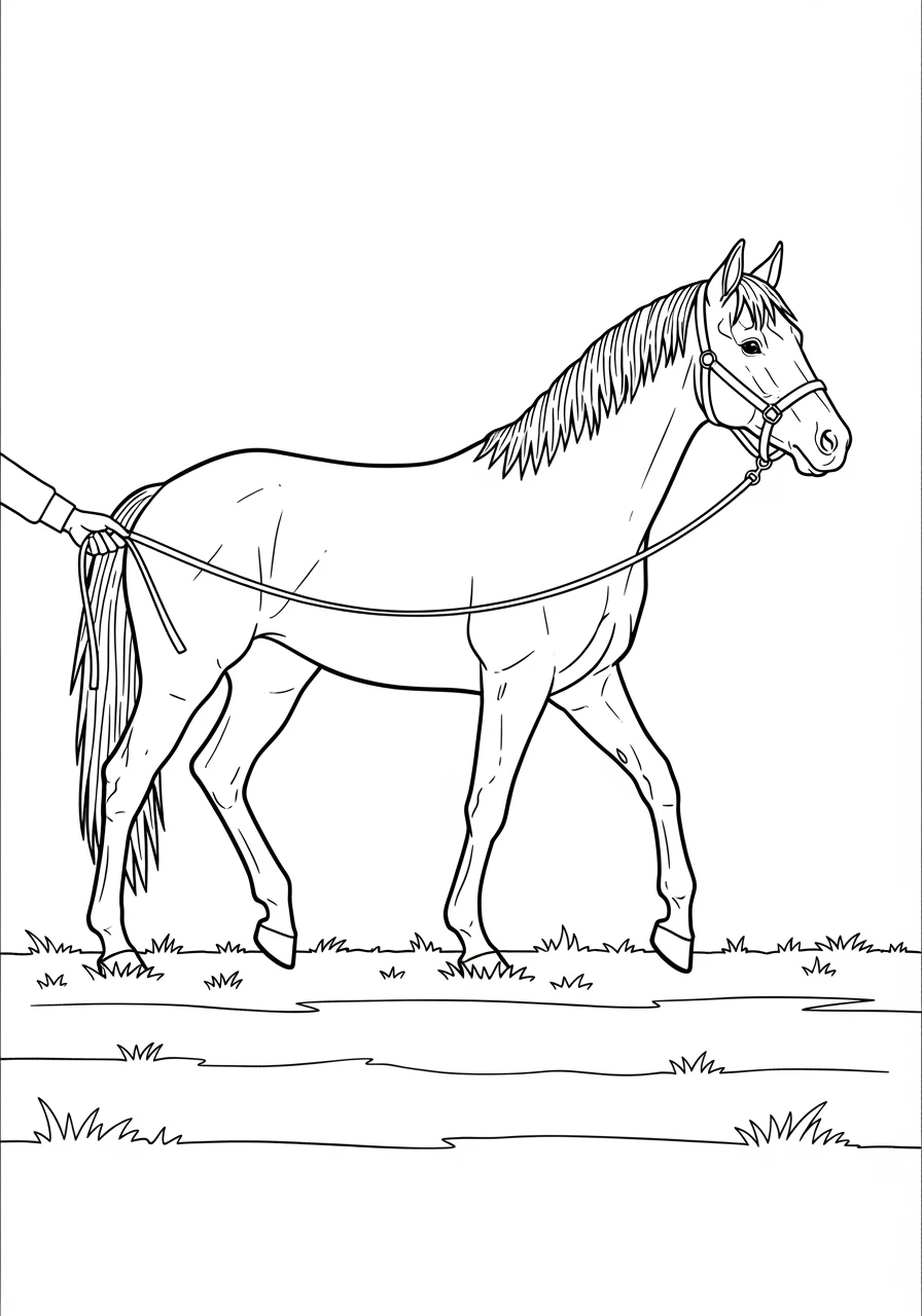 Geführtes Pferd auf der Wiese