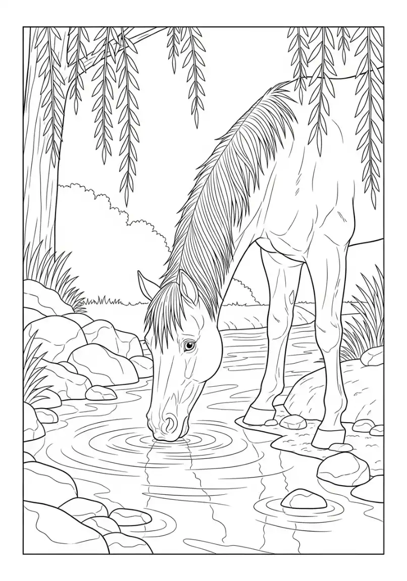 Durstiges Pferd am Waldbach