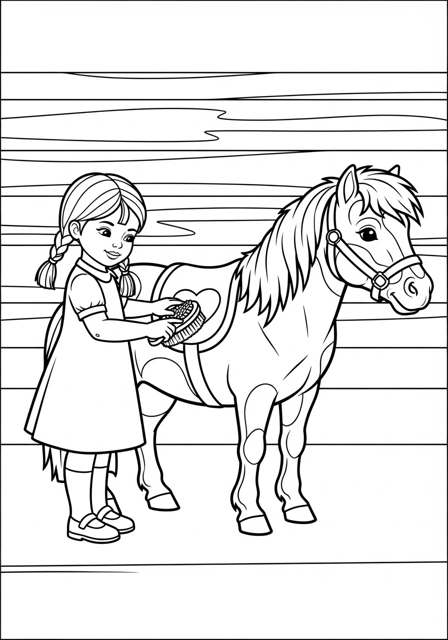 Mädchen striegelt ihr Pony