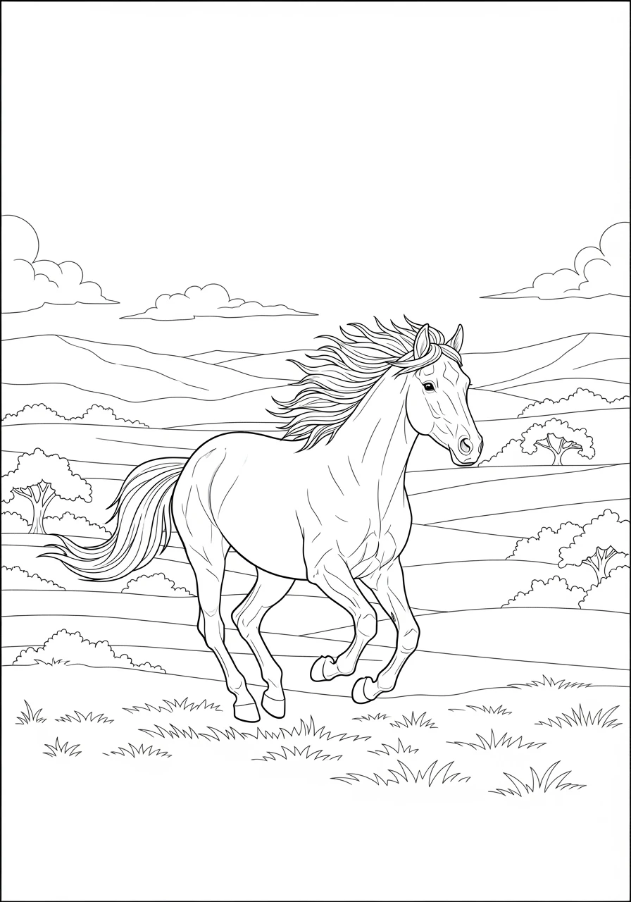 Galoppierendes Pferd auf weiter Wiese