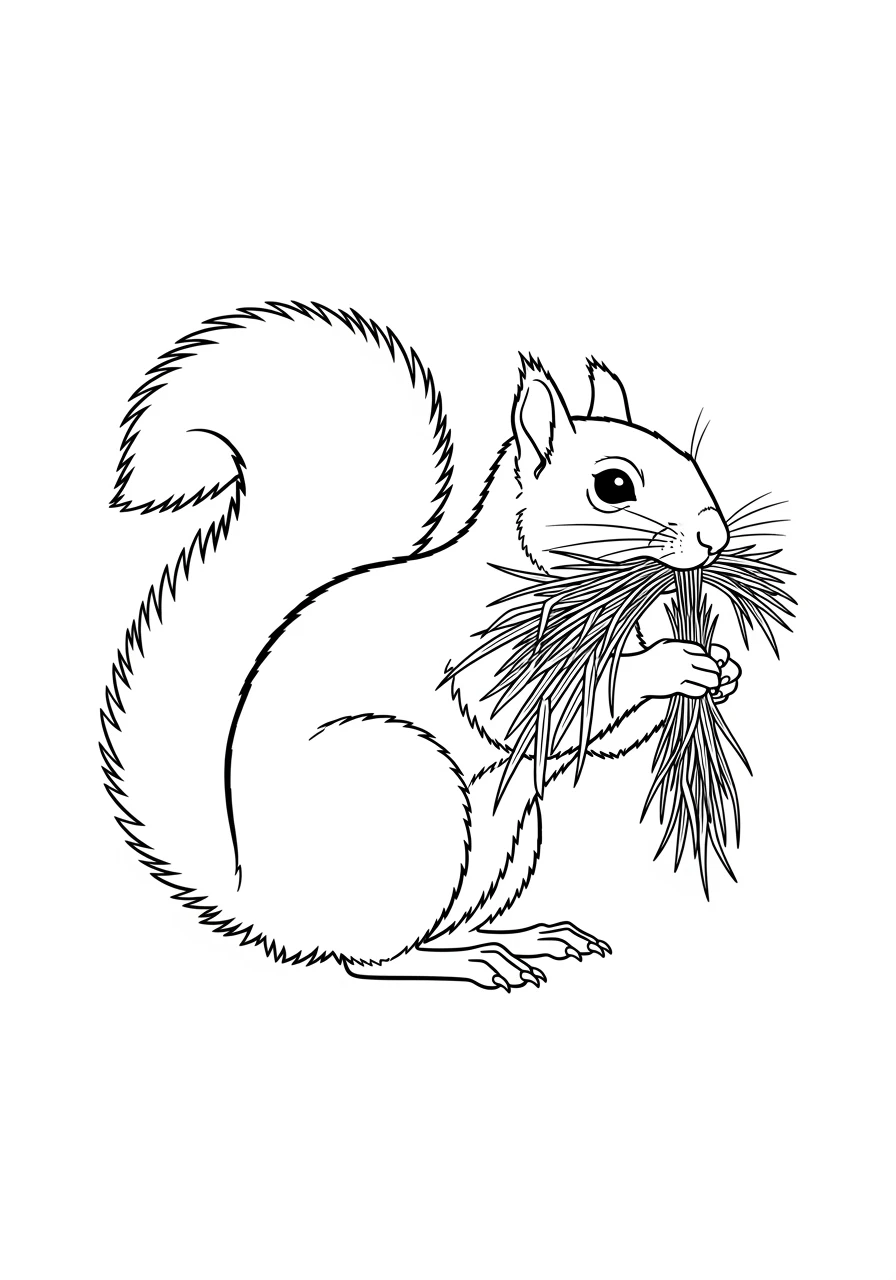 Fleißiges Eichhörnchen mit Gras