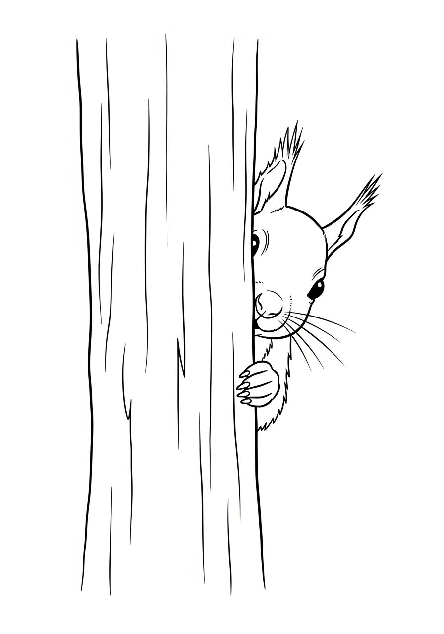 Süßes Eichhörnchen Ausmalbild am Baum