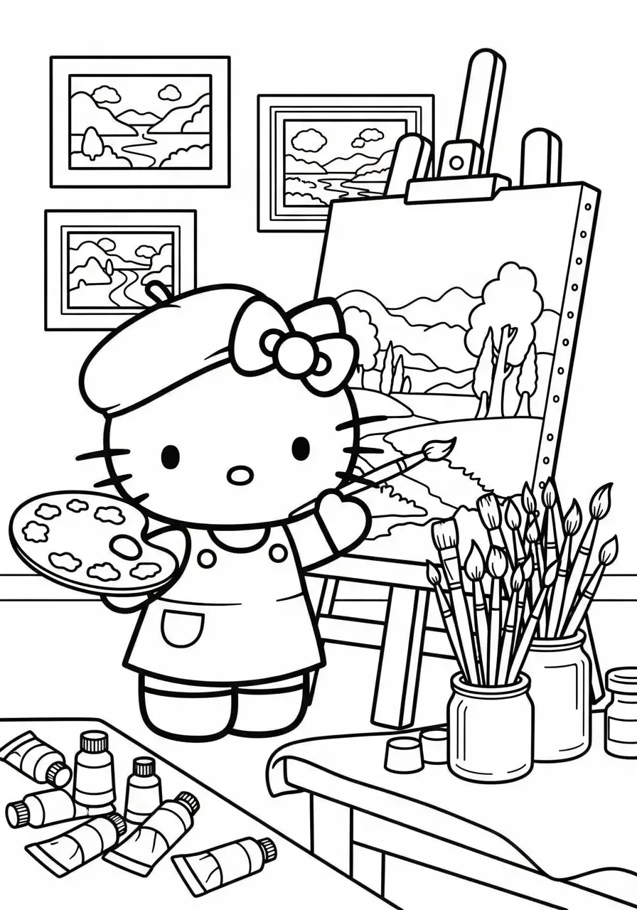 Künstlerische Hello Kitty im Atelier