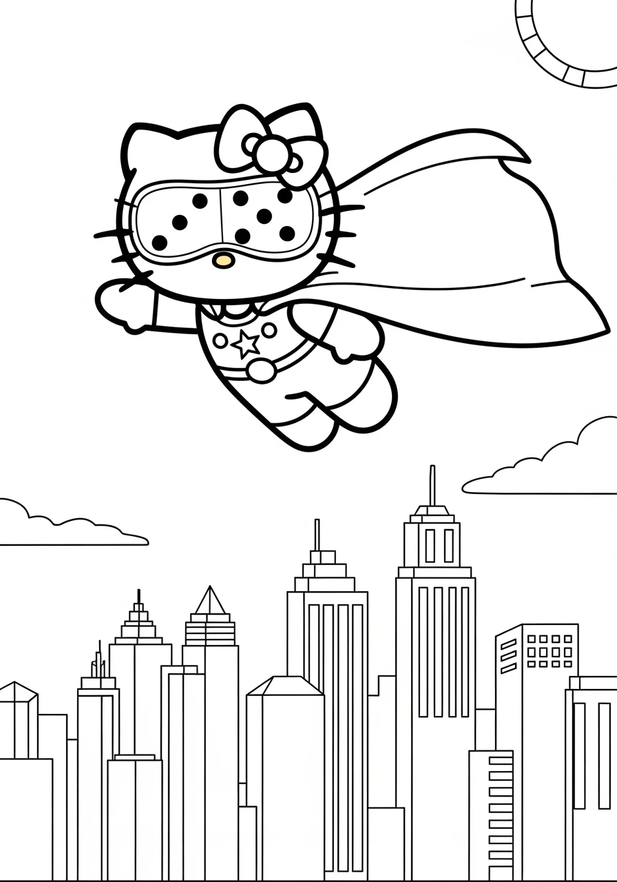 Hello Kitty als fliegende Superheldin