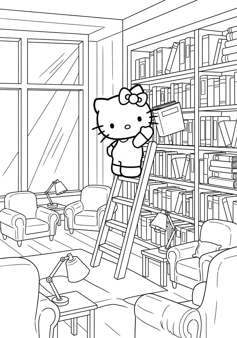 Hello Kitty in der Bibliothek