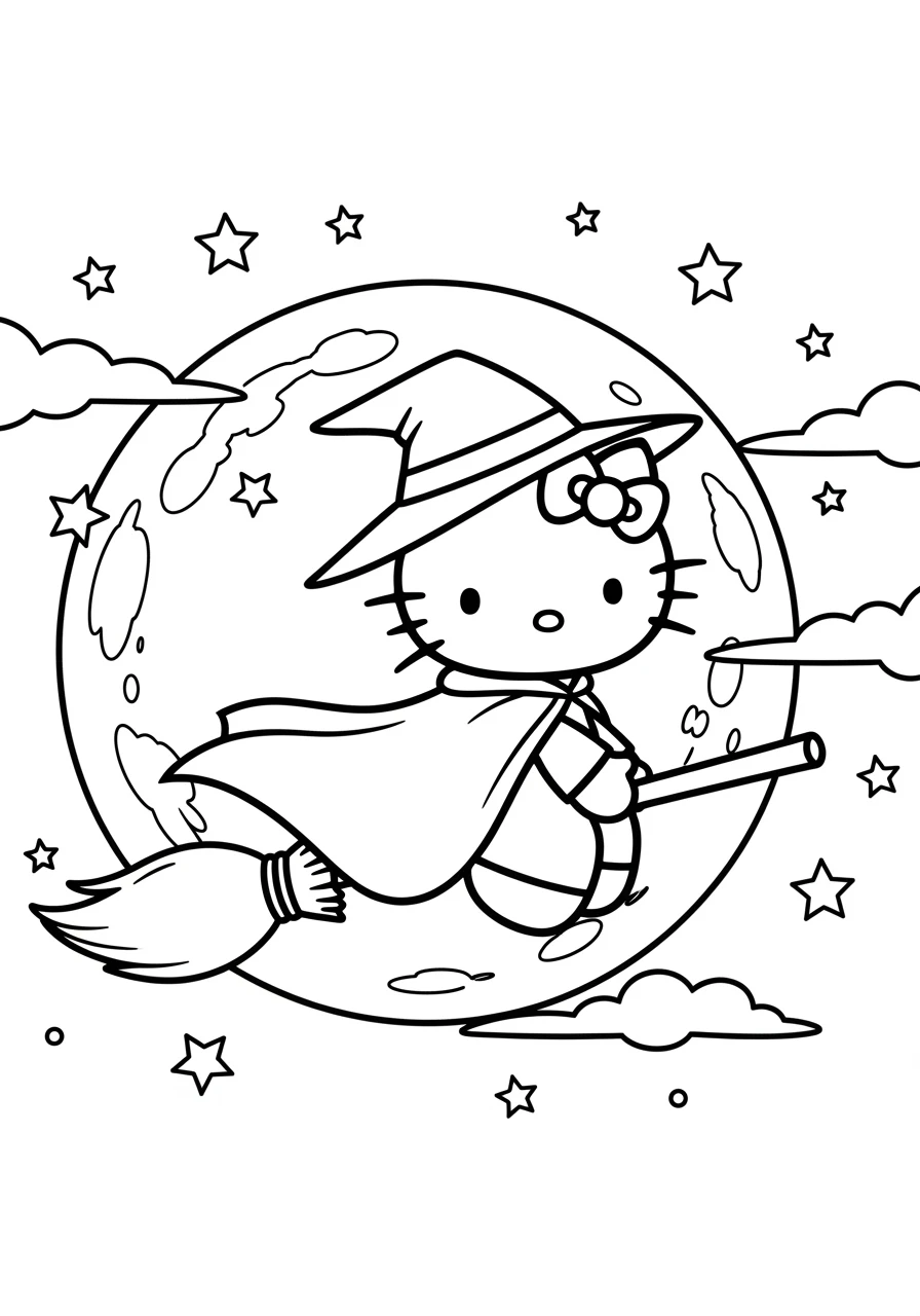 Hello Kitty als fliegende Hexe