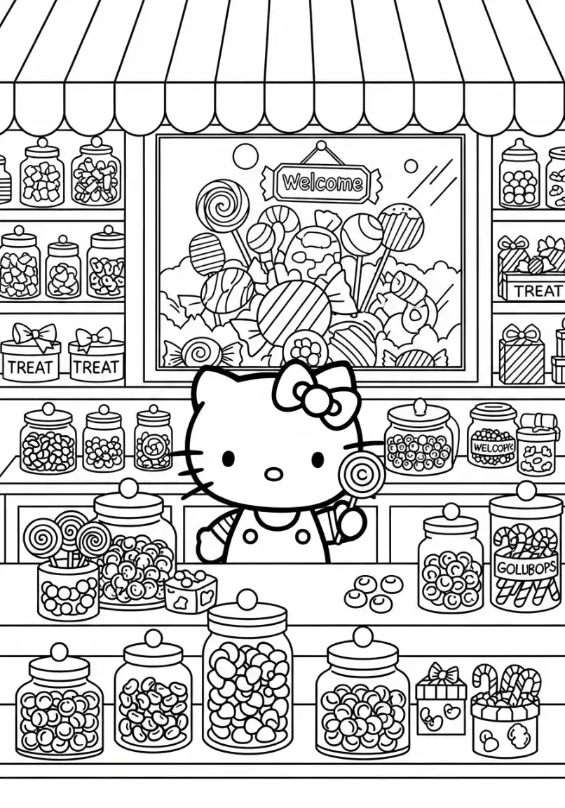 Hello Kitty im Süßigkeitenladen