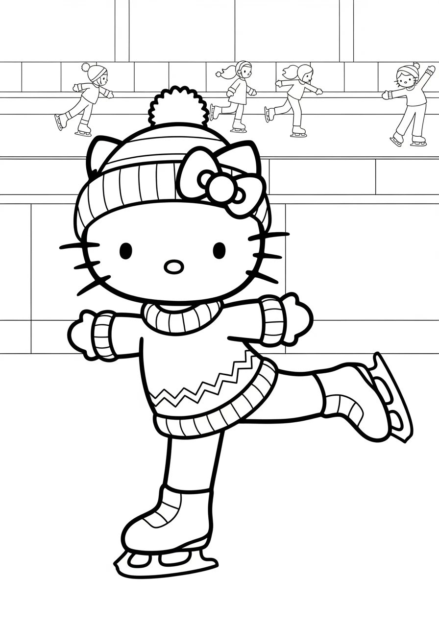 Eislaufende Hello Kitty in Eishalle