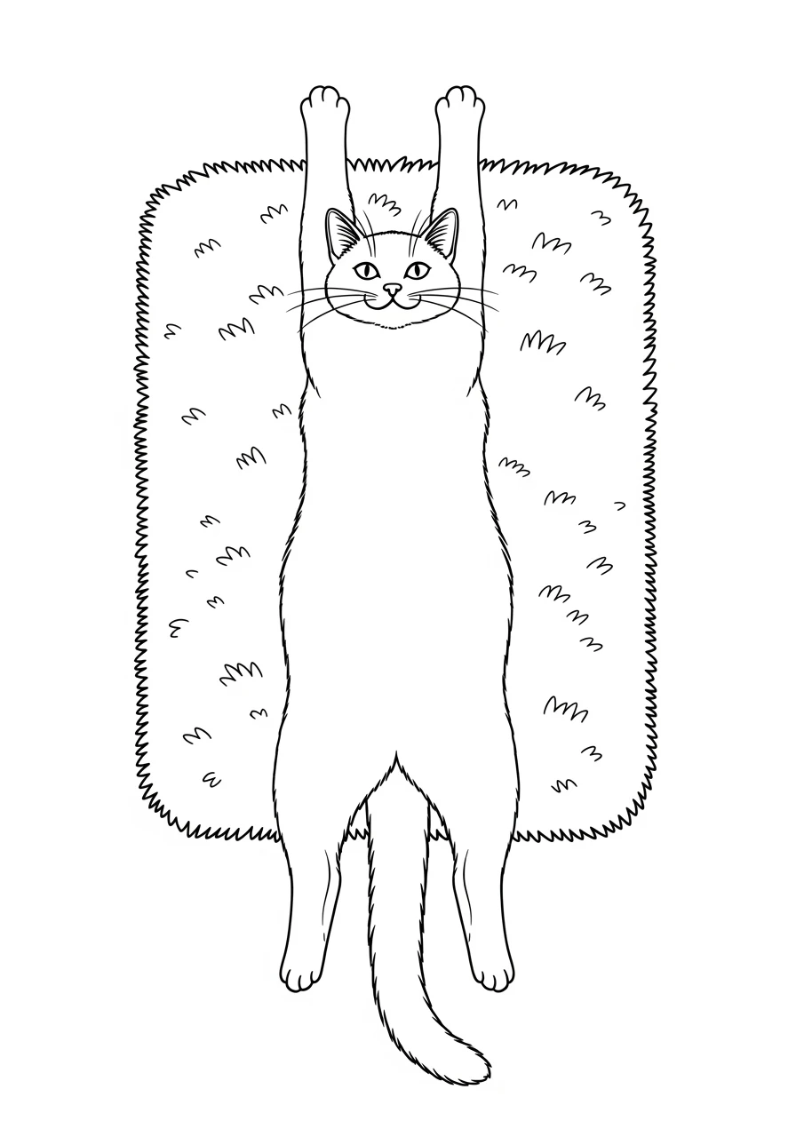 Gestreckte Katze auf dem Teppich