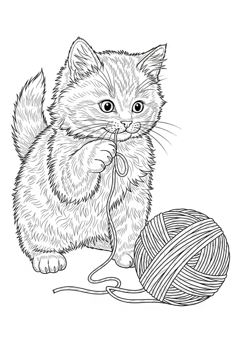 Kätzchen spielt mit Wollknäuel