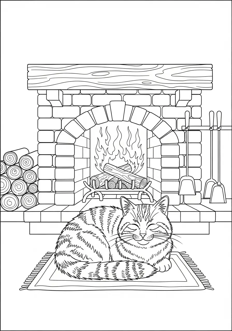 Katze am warmen Kamin