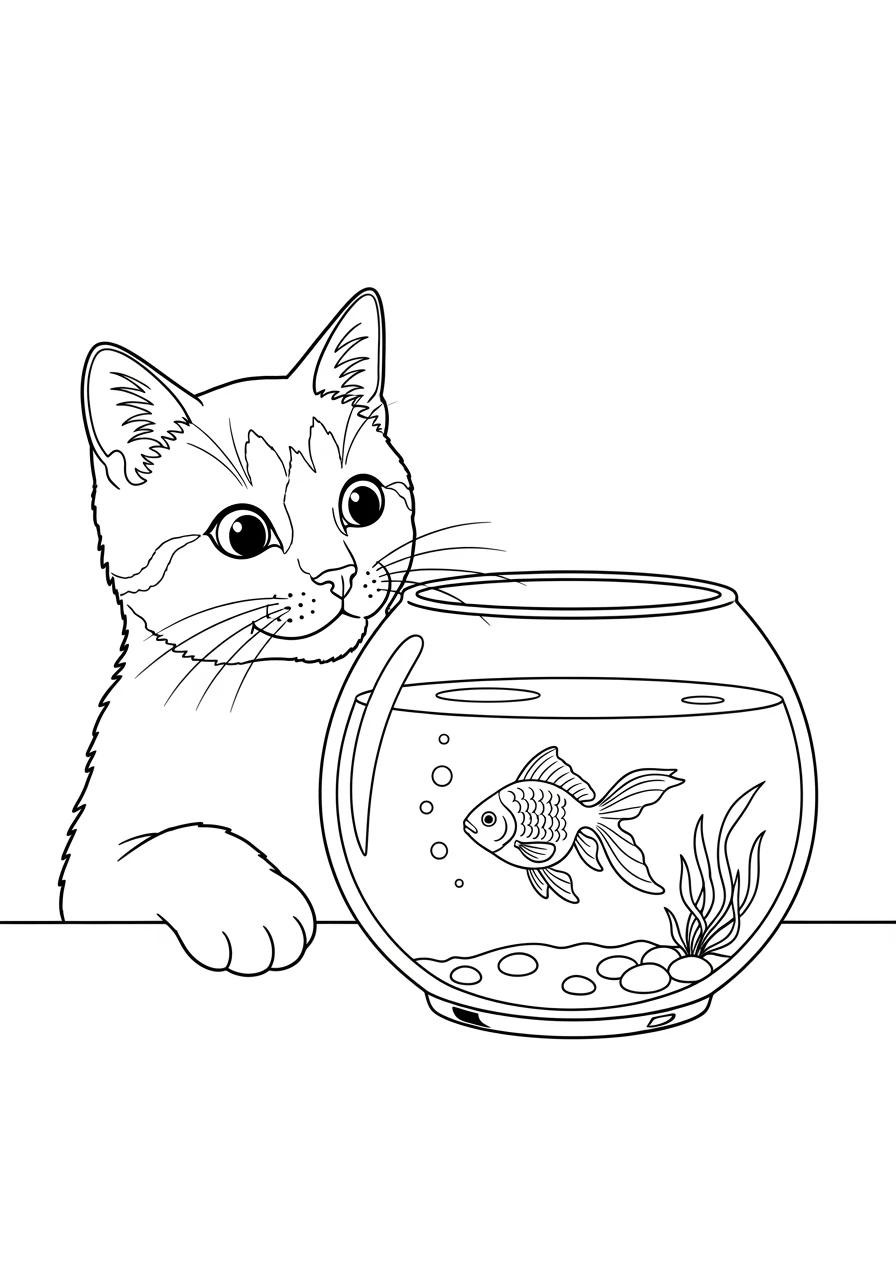 Katze beobachtet einen Goldfisch