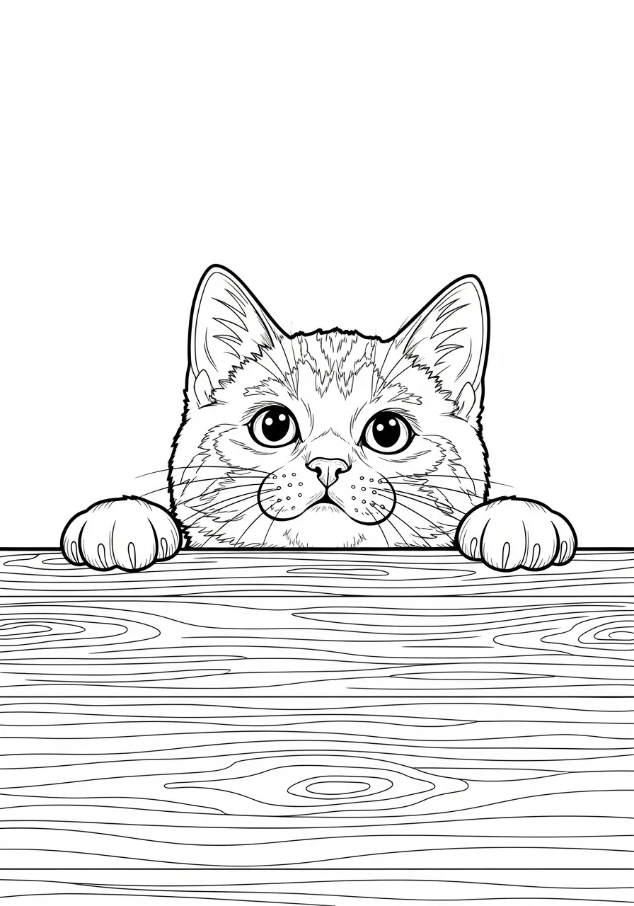 Katze blickt über Tischkante