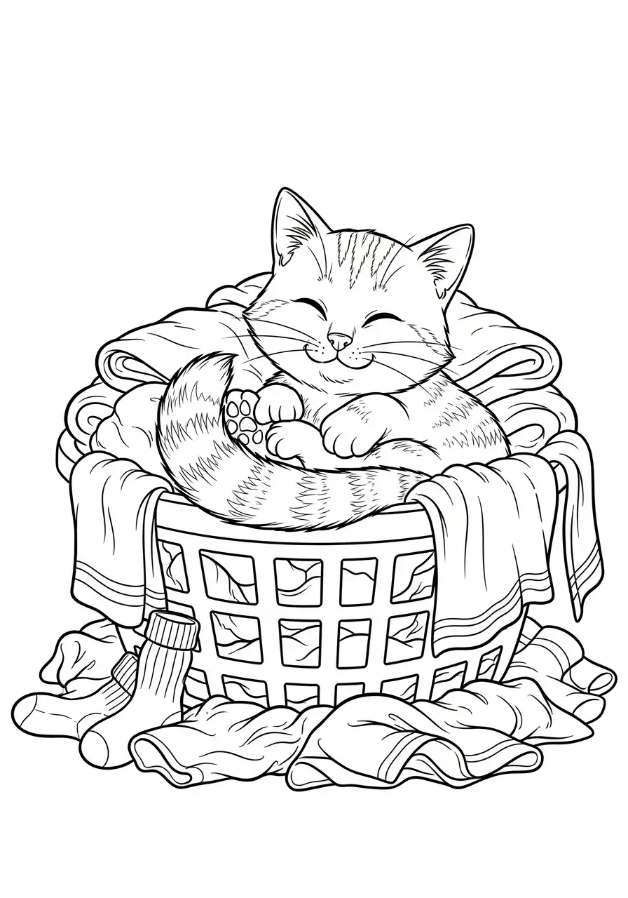 Katze im gemütlichen Wäschekorb