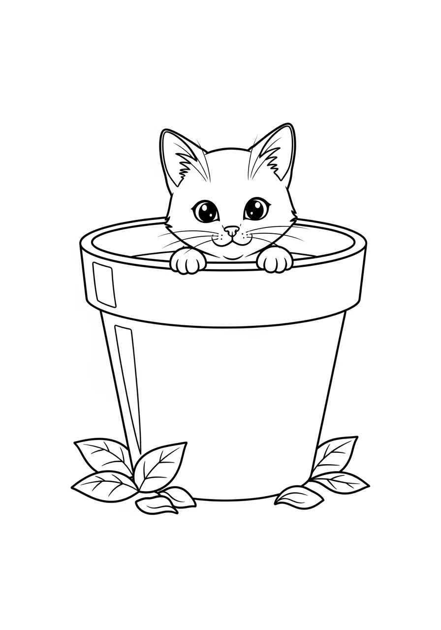 Katze im großen Blumentopf