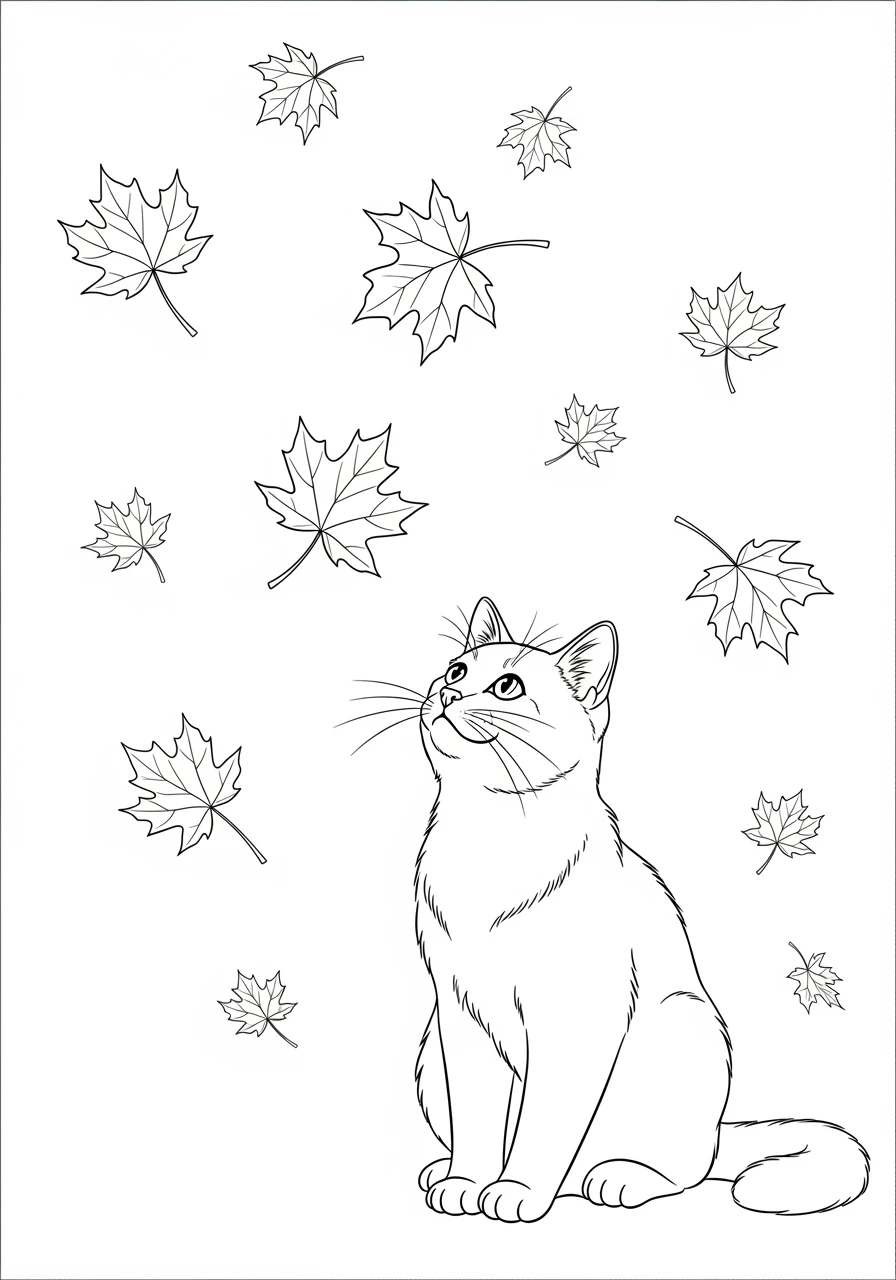 Katze im wirbelnden Herbstlaub