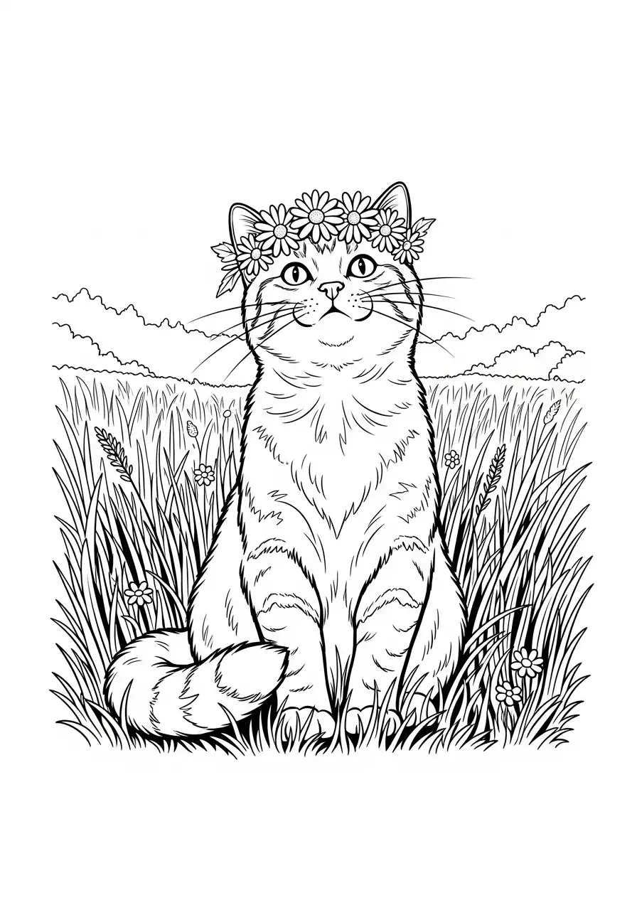 Katze mit einer Gänseblümchenkrone