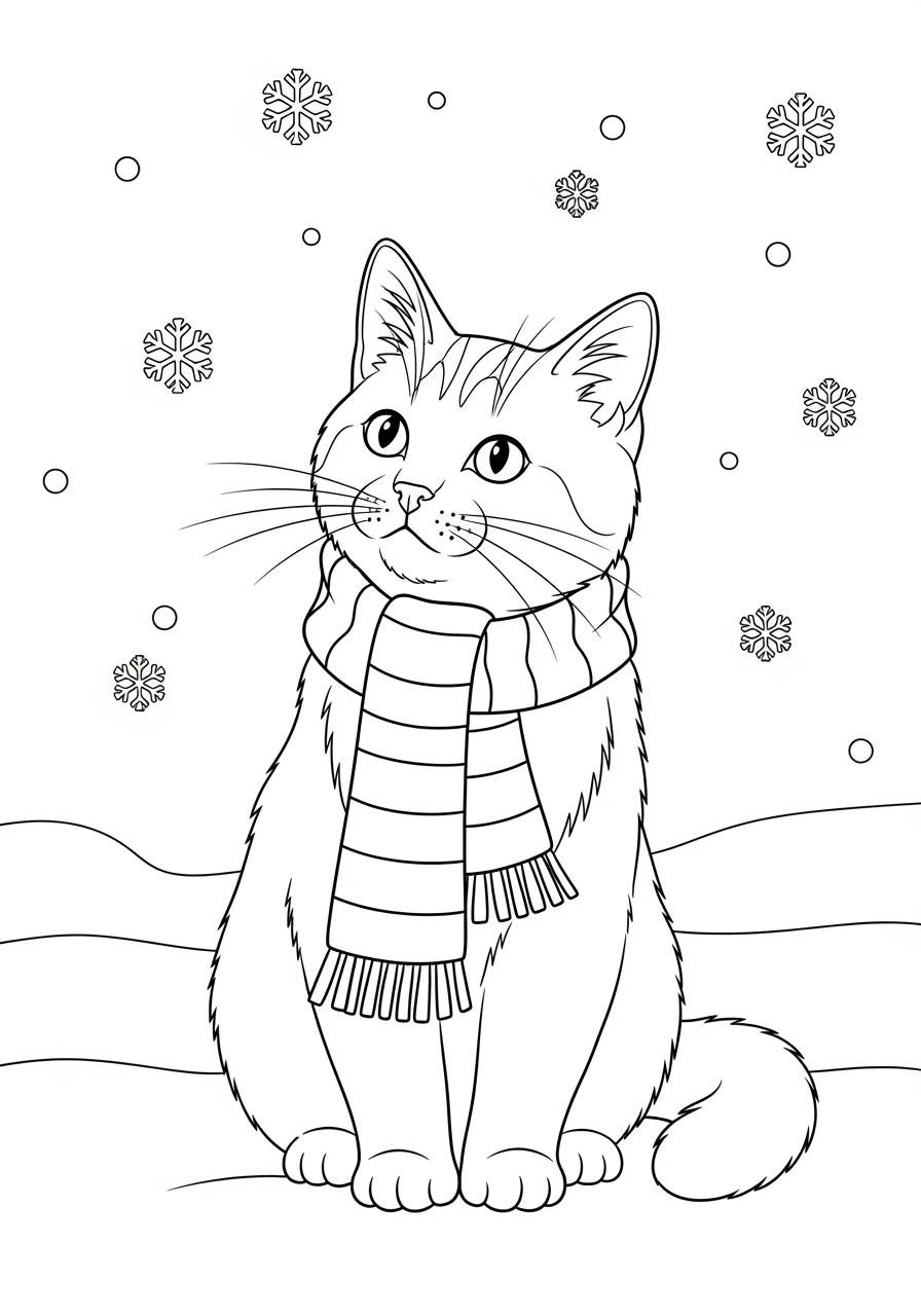 Katze mit Schal im Schnee