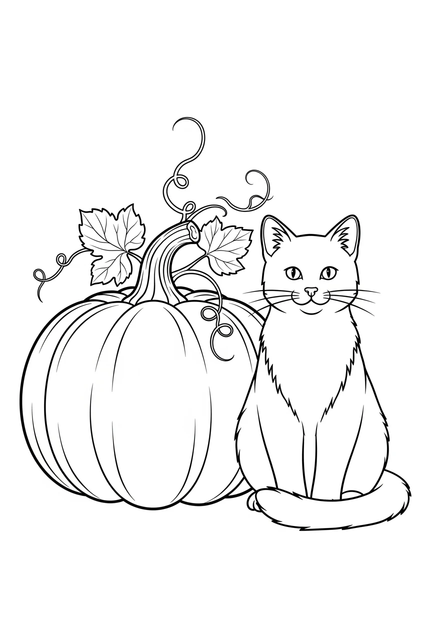 Katze neben großem Kürbis