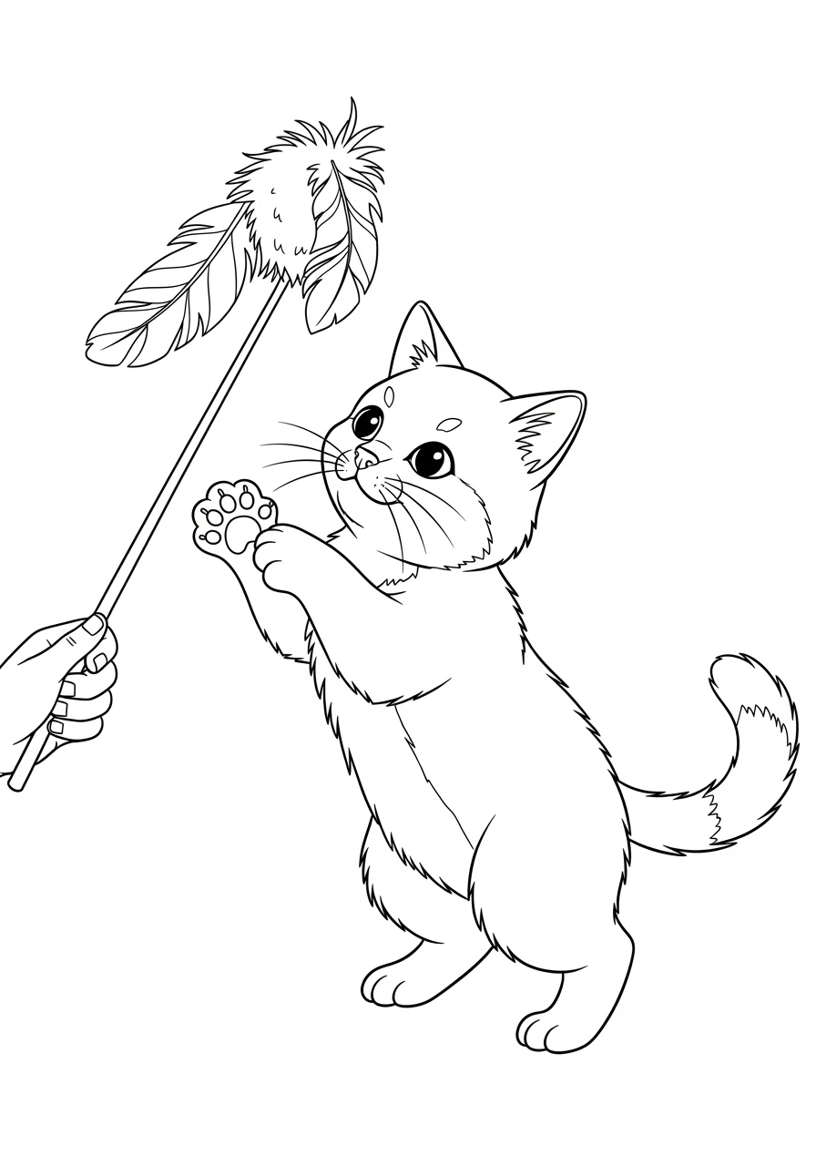 Katze spielt mit Federwedel