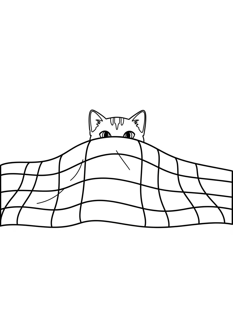 Katze unter gestreifter Decke