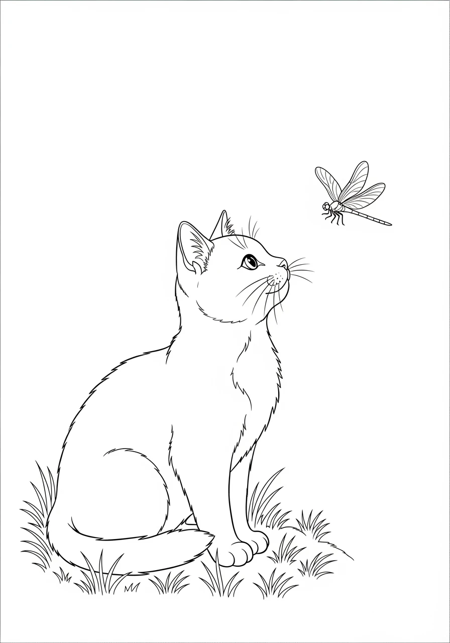 Neugierige Katze mit Libelle