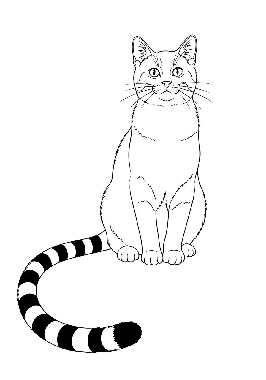 Sitzende Katze mit gestreiftem Schwanz