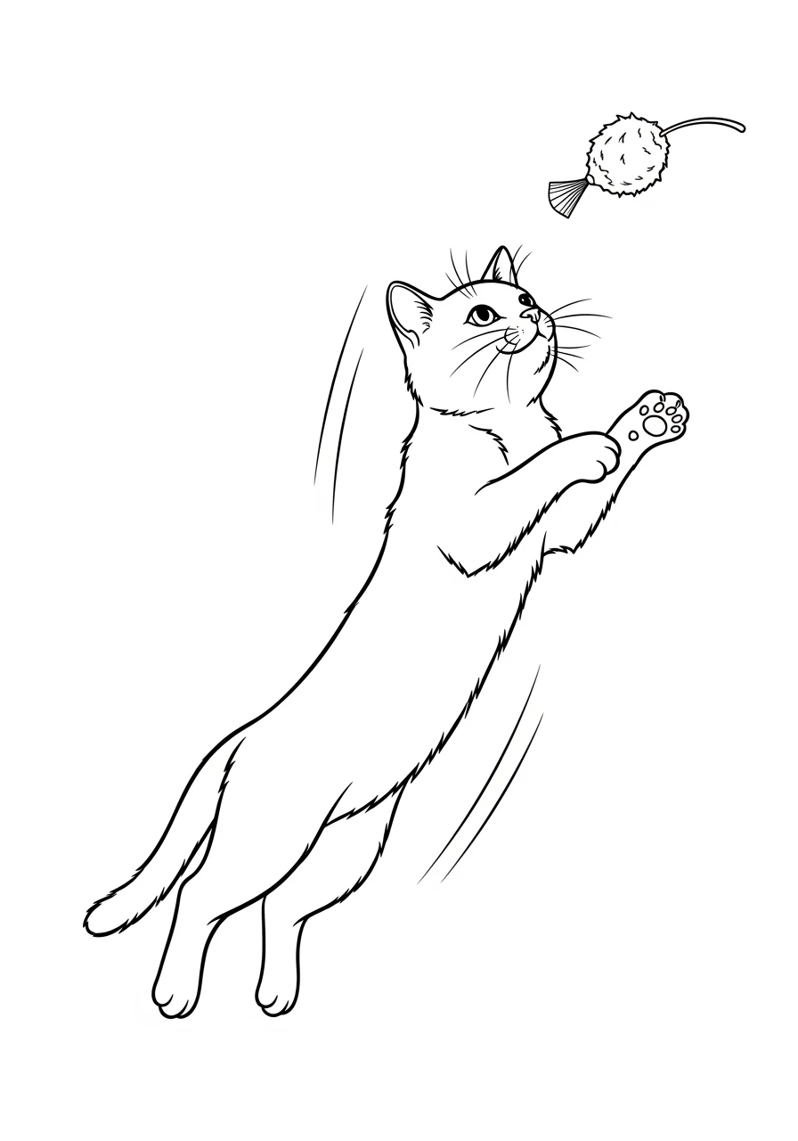 Springende Katze fängt Spielzeug