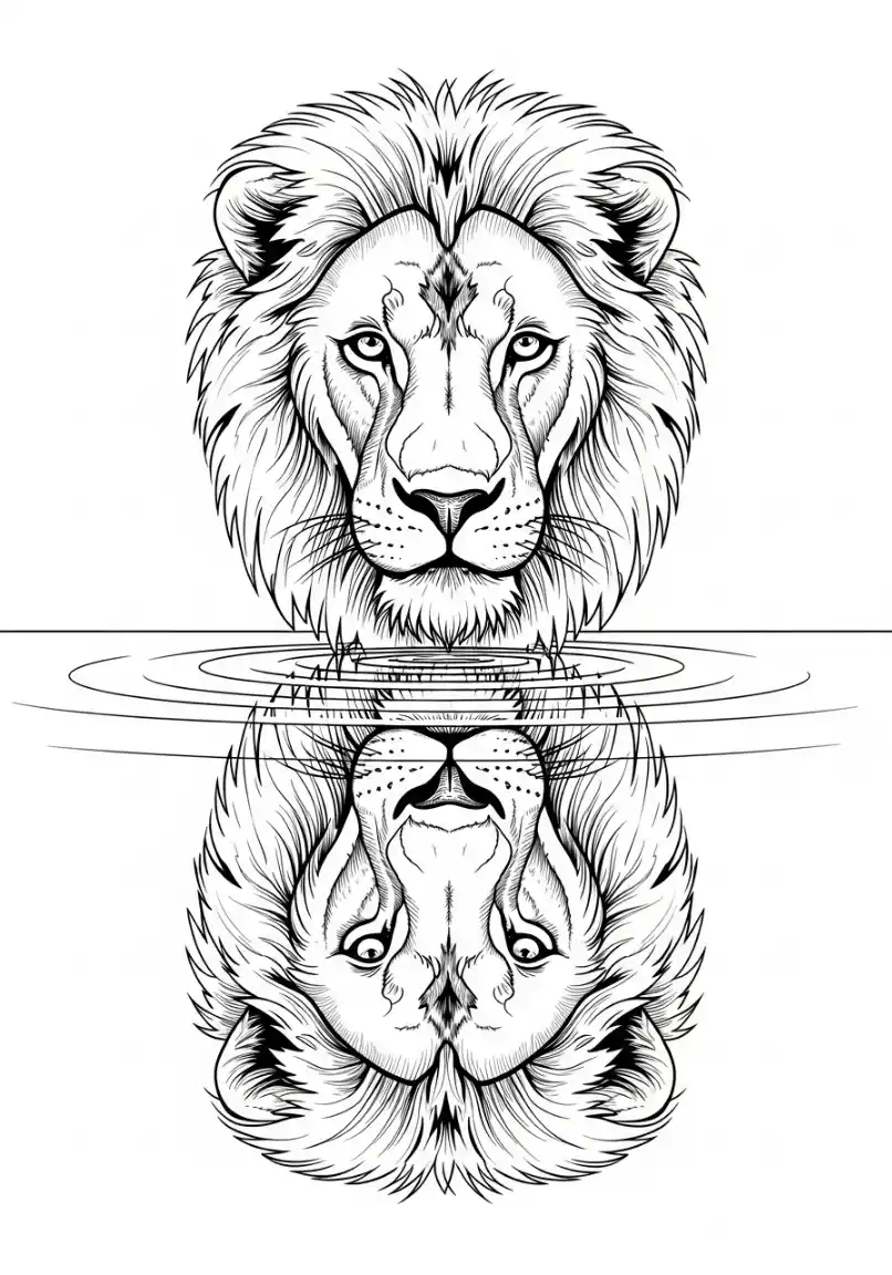 Löwe am stillen Teich