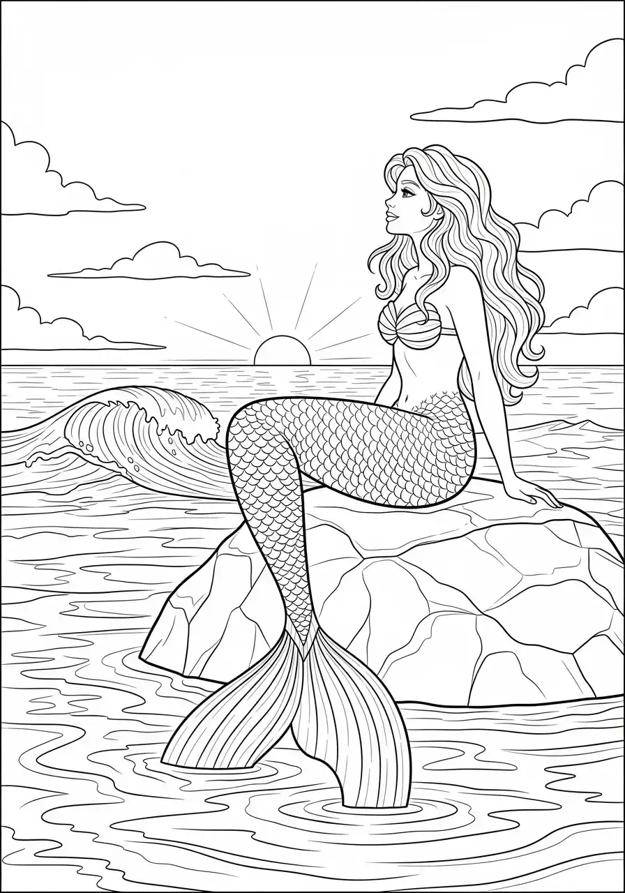 Meerjungfrau Ausmalbild auf dem Felsen
