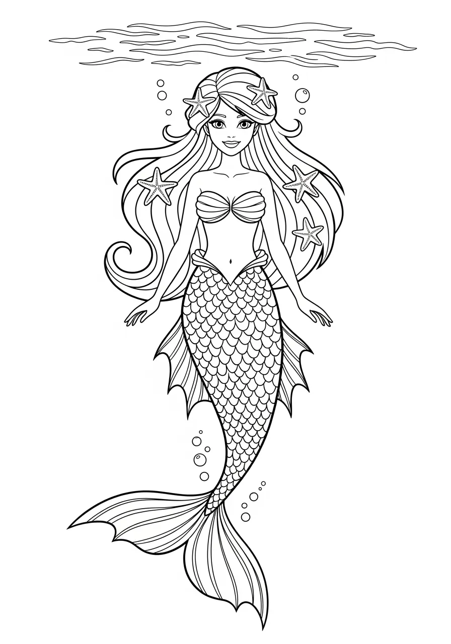 Meerjungfrau mit Seesternen im Haar