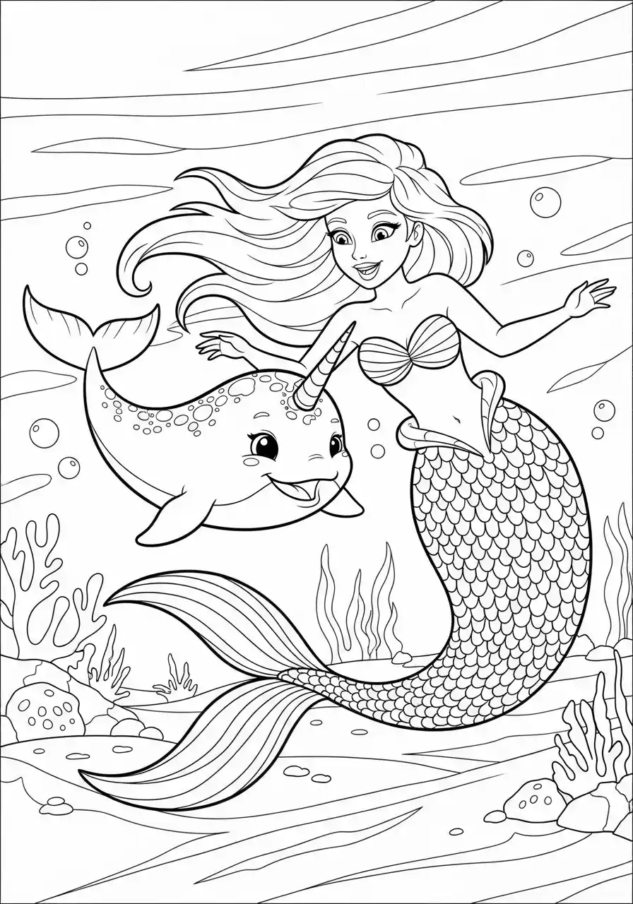 Meerjungfrau und kleiner Narwal