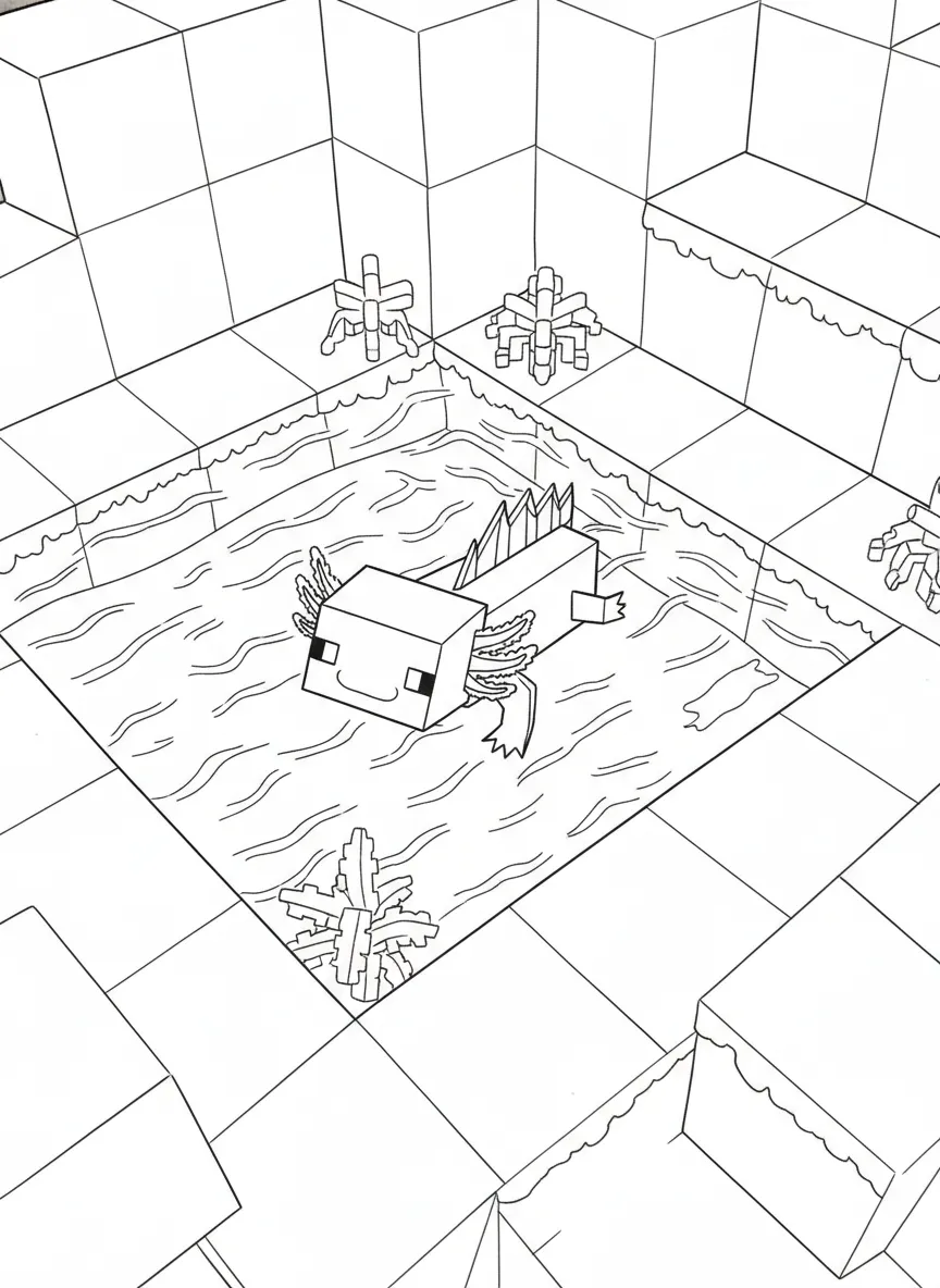 Axolotl im Minecraft-Pool