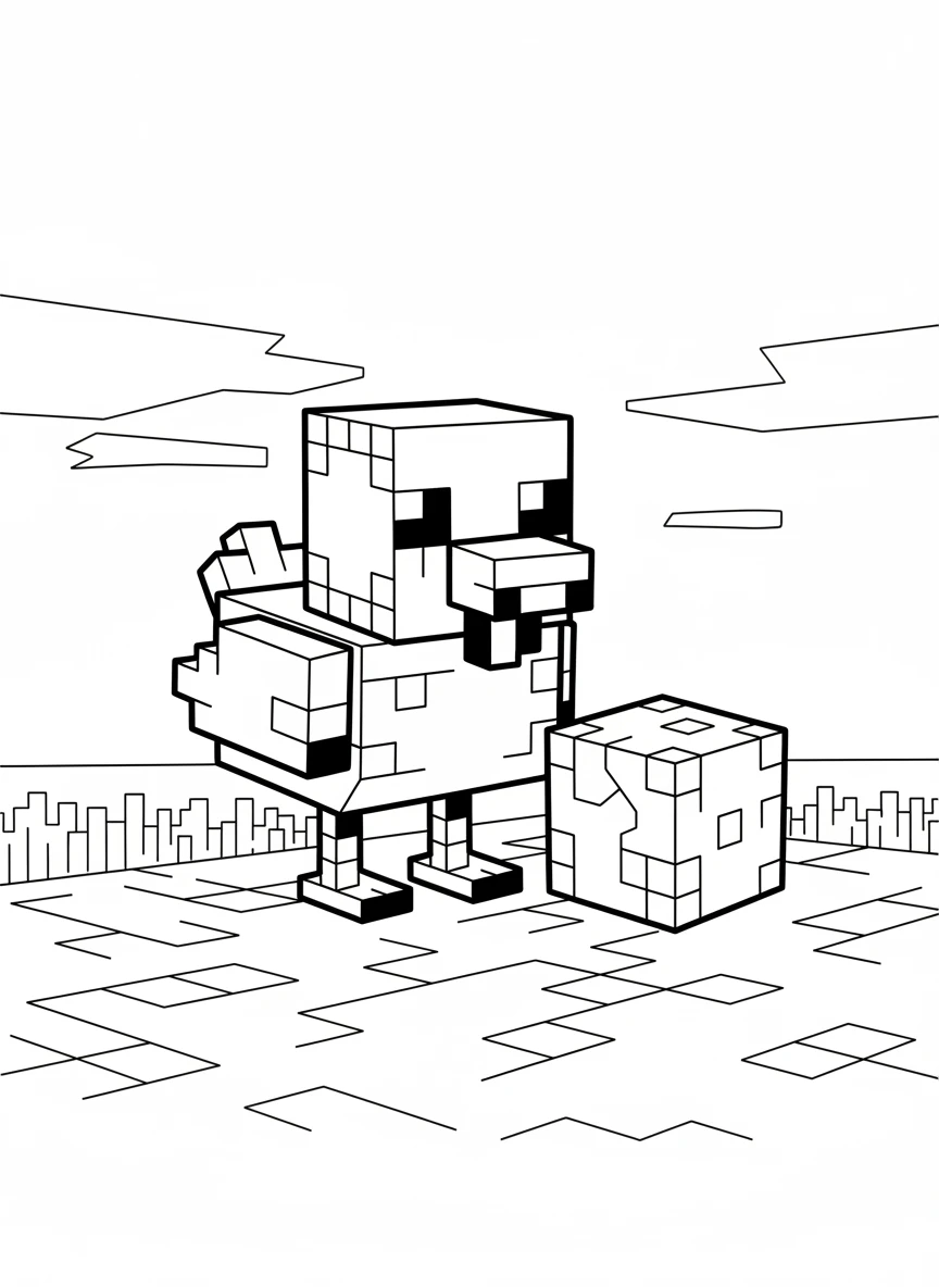 Minecraft Huhn mit eckigem Ei