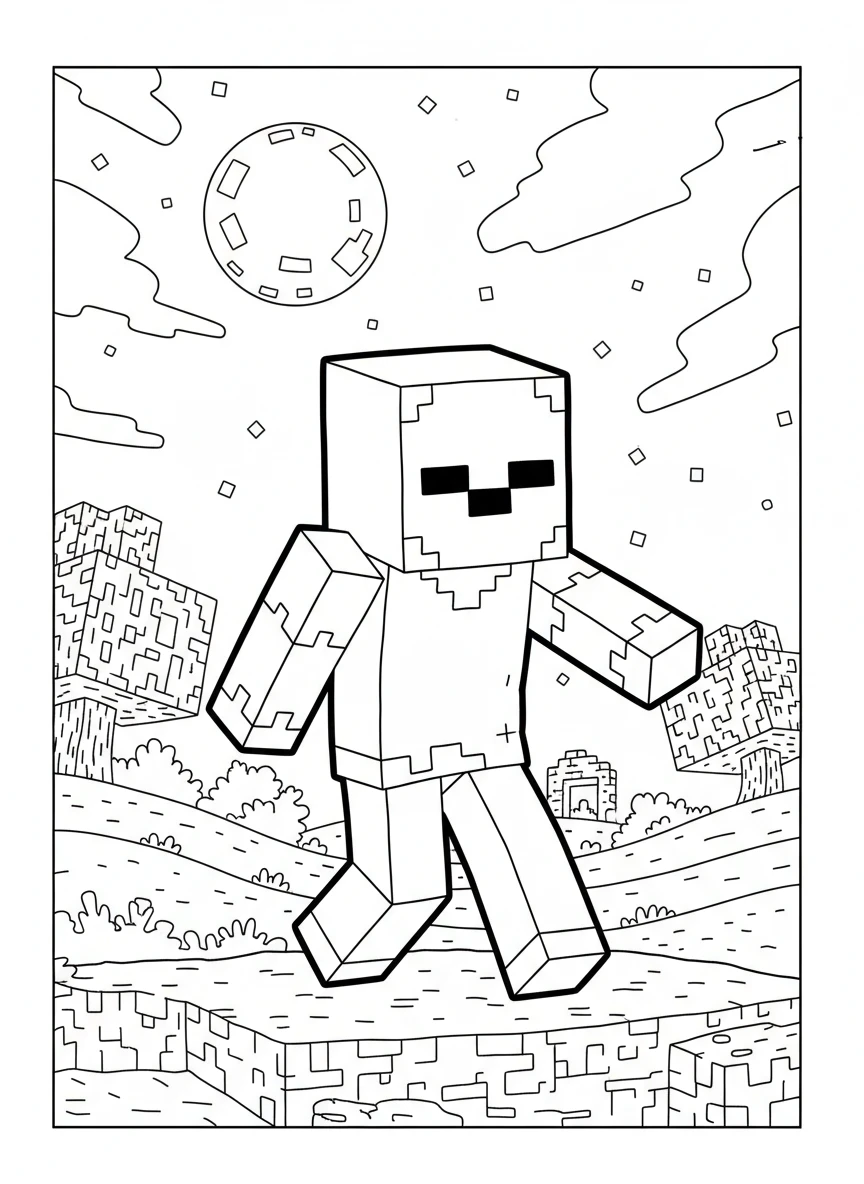 Minecraft Zombie im Klötzchen-Feld
