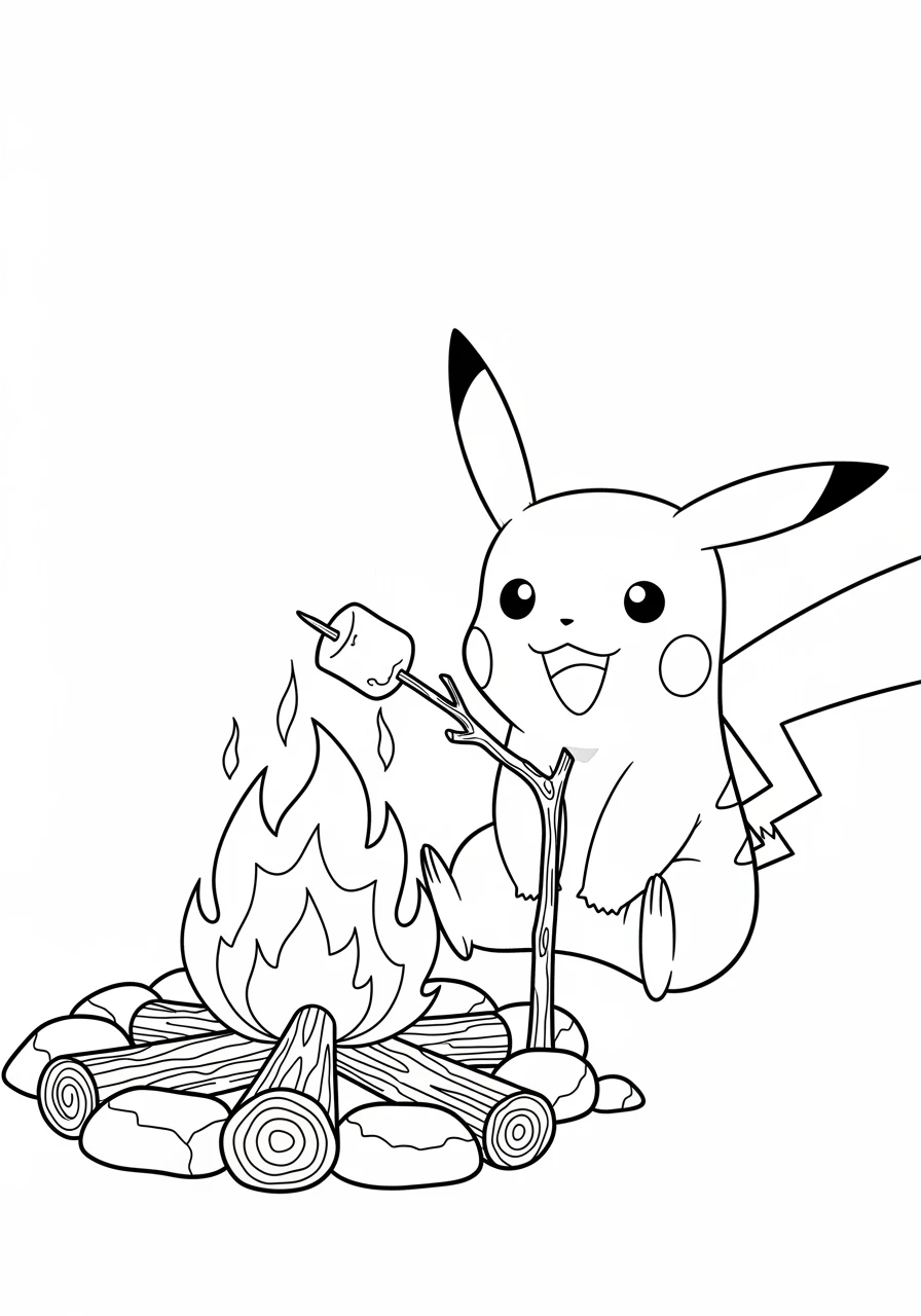 Pikachu am gemütlichen Lagerfeuer
