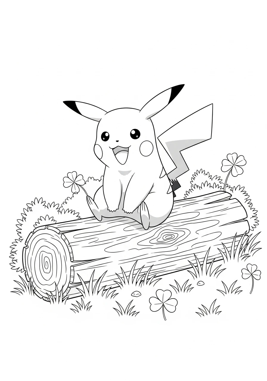 Pikachu auf einem Baumstamm