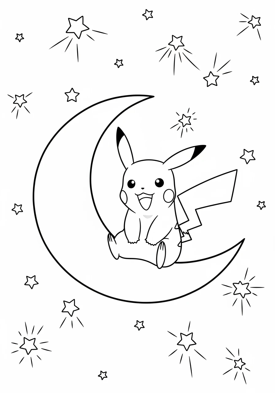 Pikachu auf einer Mondsichel