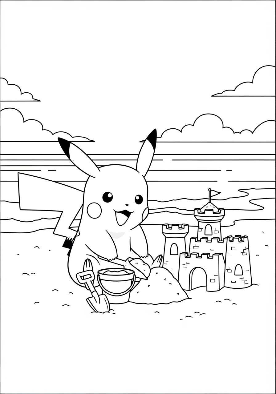Pikachu baut eine Sandburg