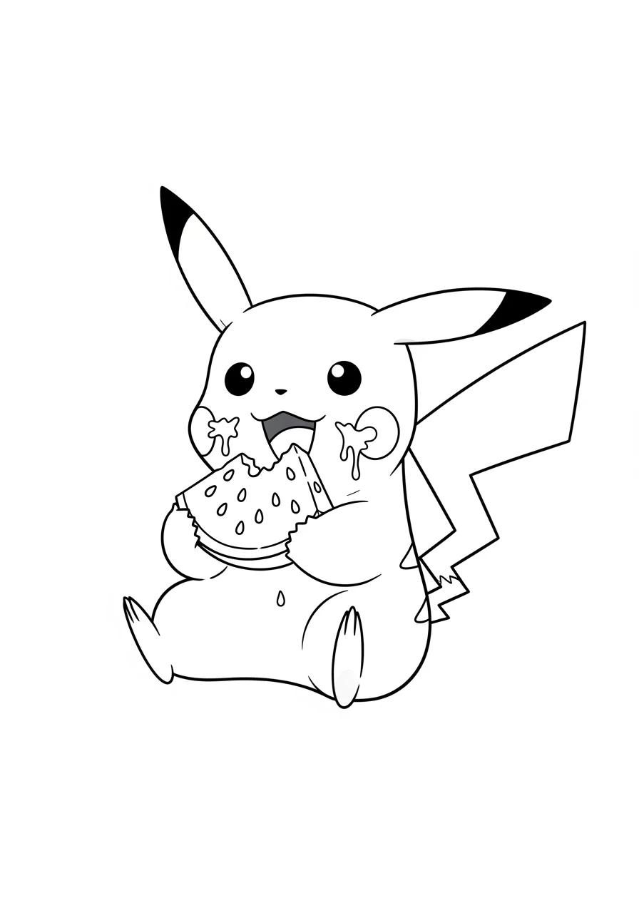 Pikachu genießt eine saftige Wassermelone