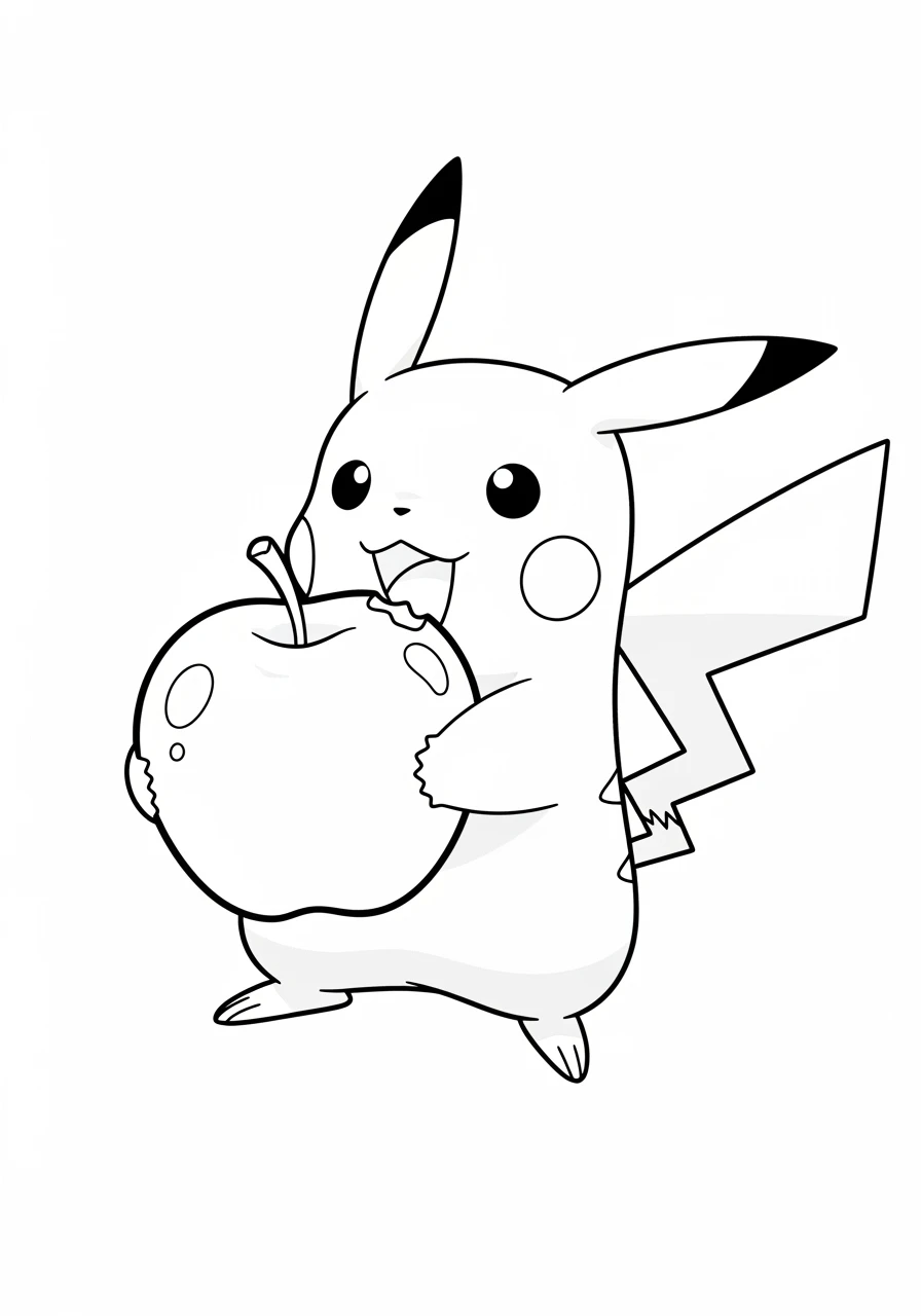 Pikachu mit einem großen Apfel