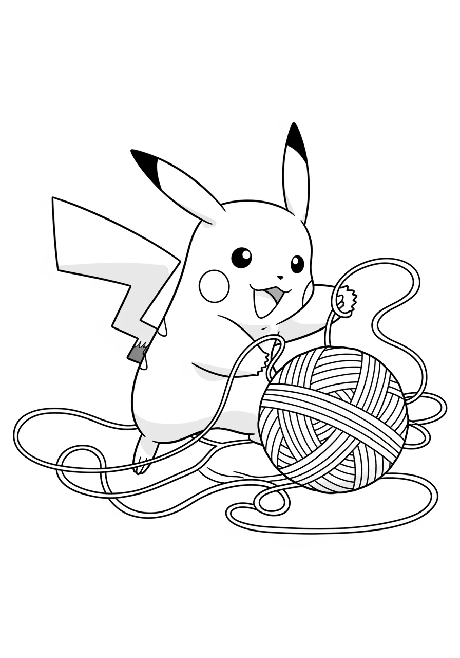 Pikachu spielt mit Wolle
