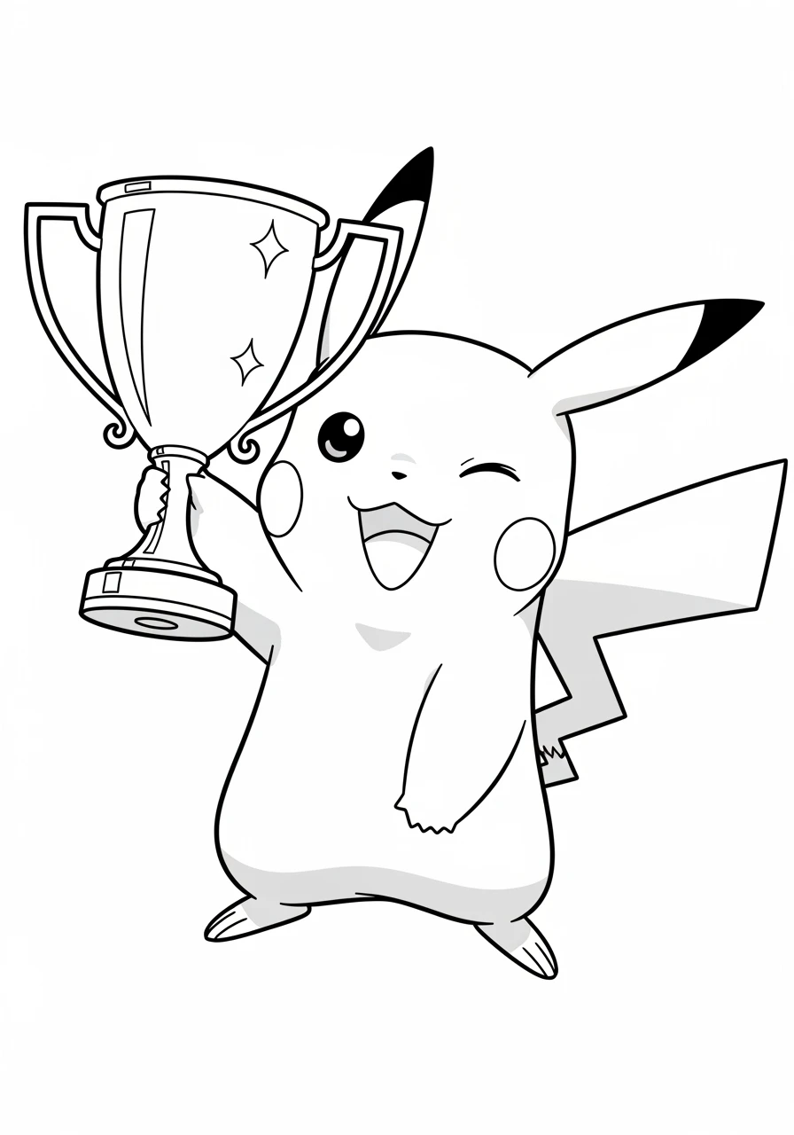 Stolzer Pikachu mit goldenem Pokal